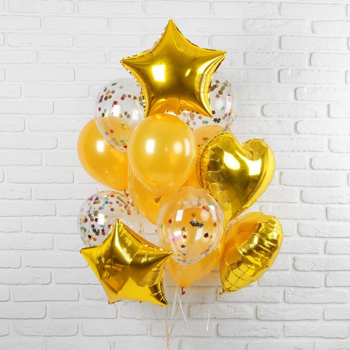 Набор воздушных шаров &laquo;Романтика&raquo;, фольга, латекс, золотой, 14 шт.