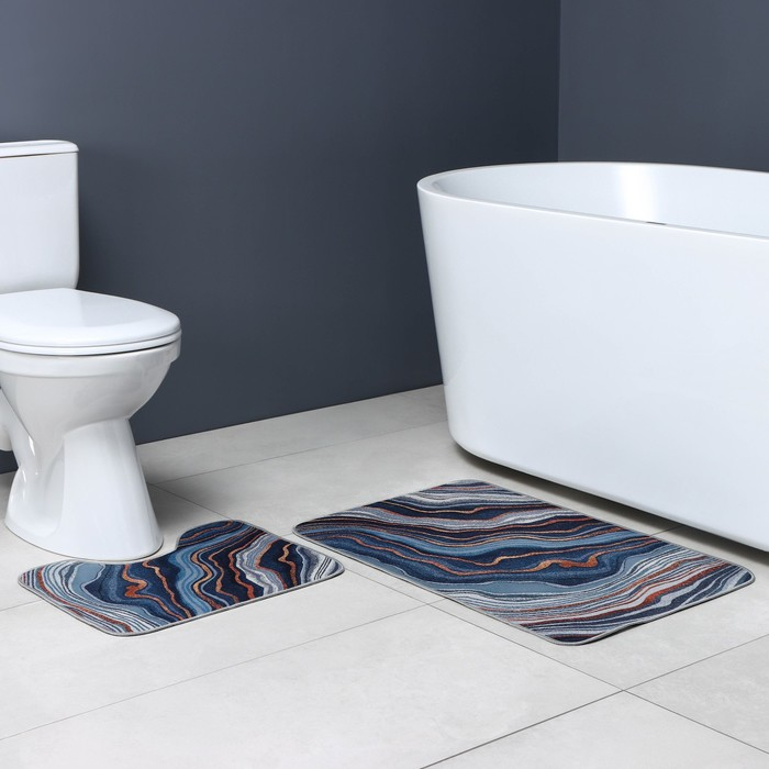 Коврики для ванной и туалета Доляна &laquo;Каменная лагуна&raquo;, 2 шт: 50&times;80 см, 50&times;40 см