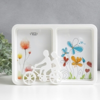 Фоторамка пластик 10х15 см на 2 фото "Пара на велосипеде" белая 3х23х6,5 см