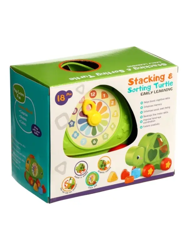 Развивающий сортер "Черепашка" с циферблатом, на колесиках