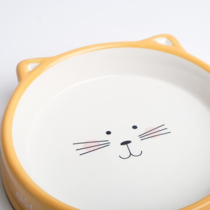 Миска керамическая "Голова кота 5" 200 мл, 15 x 3,5 cм, белая/оранжевая