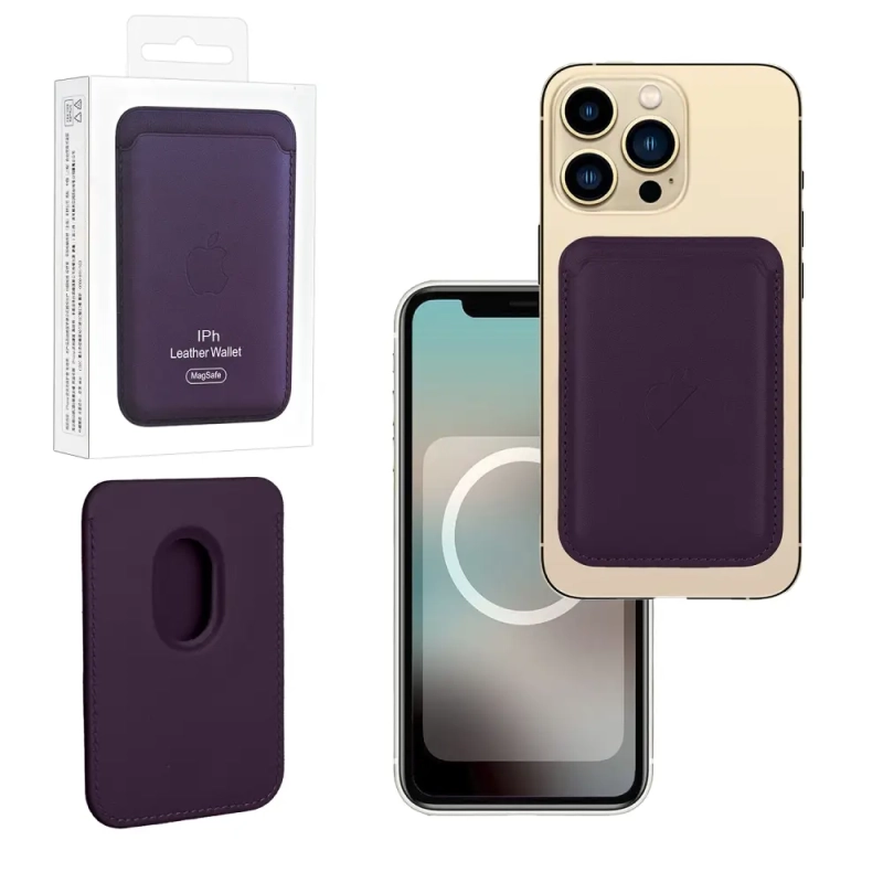 Чехол Leather Wallet Dark Cherry iPh 12 - 15 Pro Max