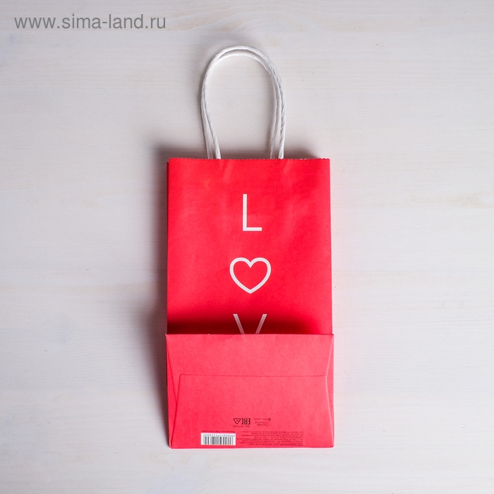 Пакет подарочный крафт, упаковка, &laquo;Love&raquo;, 12 х 21 х 9 см