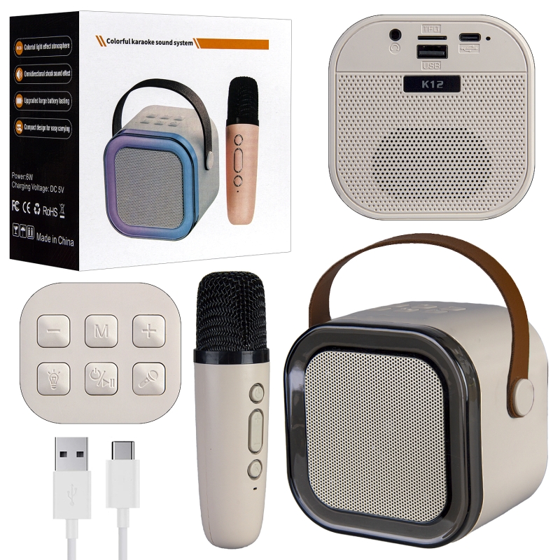 Портативная акустика с микрофоном K12 Бежевая (40шт/кор)