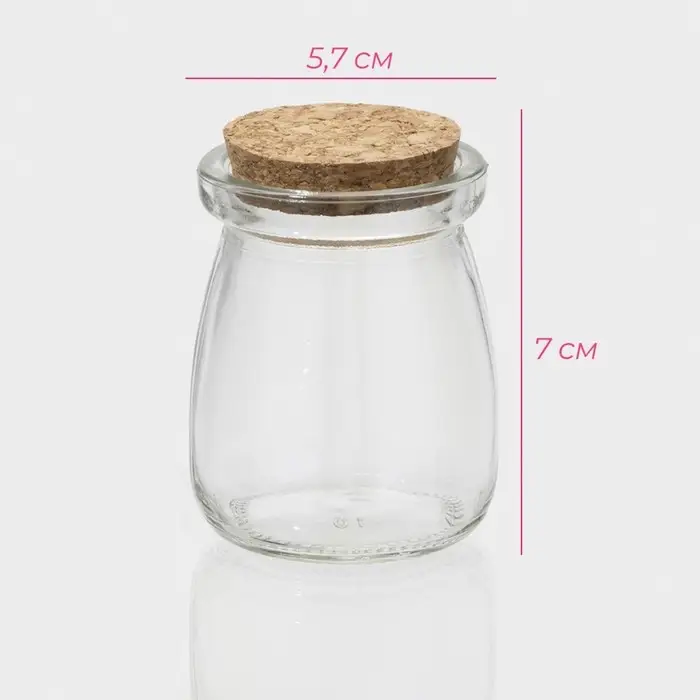 Банка для сыпучих Доляна &laquo;Парфе&raquo;, 100 мл, 5.7&times;7 см, с пробковой крышкой, стекло, прозрачная