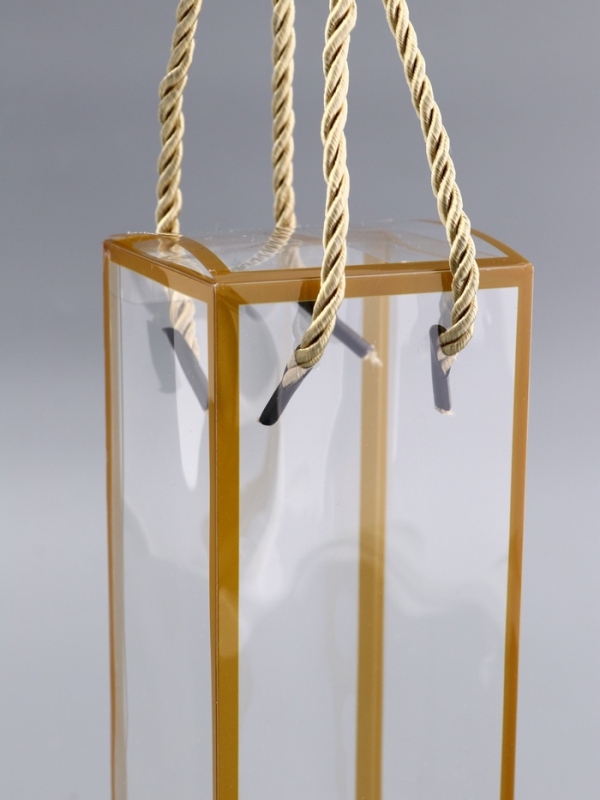 Коробка из PET с ручками, золотая, 7 х 7 х 21 см