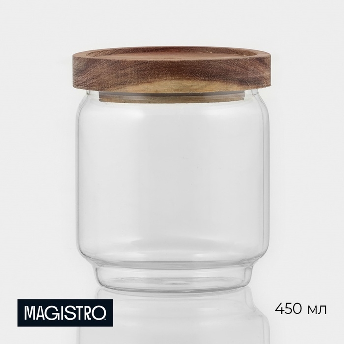 Банка стеклянная для сыпучих продуктов с деревянной крышкой Magistro Village, 450 мл, 9&times;10 см