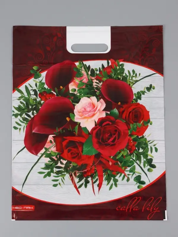 Пакет "Бордовые каллы , полиэтиленовый с вырубной ручкой, 38х47 см, 60 мкм