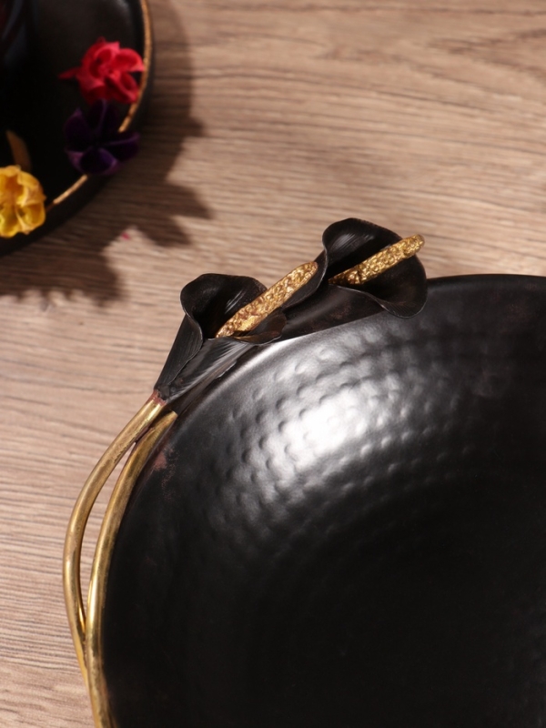 Фруктовница "Черный каллы" черная с золотом. нержавеющая сталь 21,5х23х9,5 см