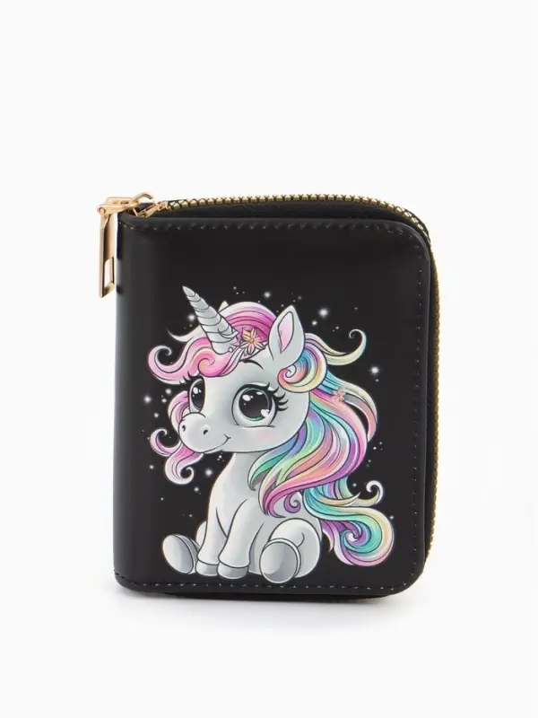 Кошелек дет 07-01-01 Июнь2547 единорог, 8,5*2,5*10,5 см, 2 отд+отд/молн, д/карт, черный