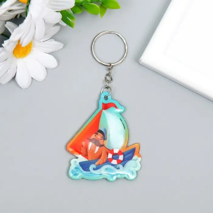 Брелок для ключей на кольце &laquo;Морж на корабле&raquo;, мягкий ПВХ, 6&times;5.1 см