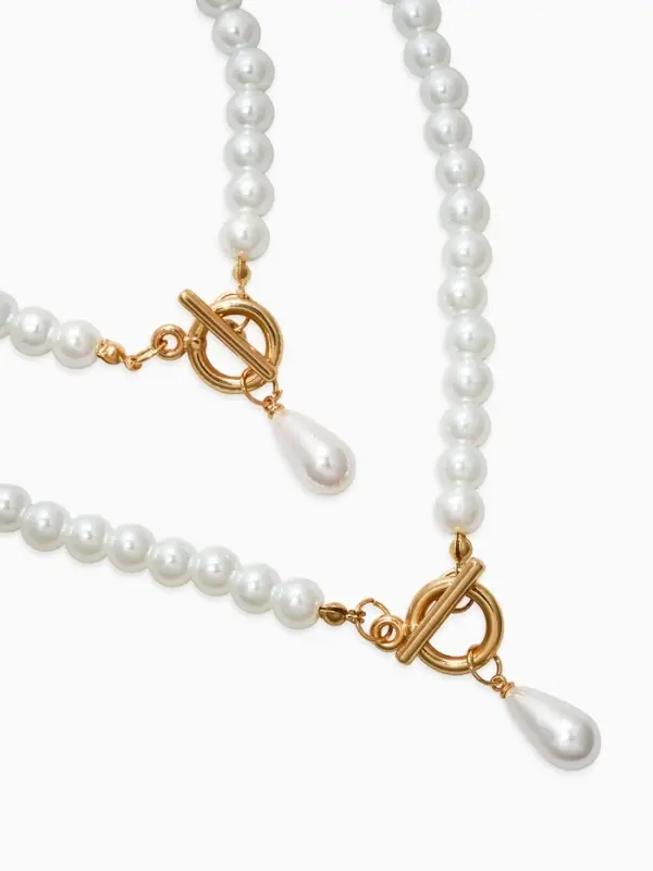 Набор 2 пред-та: бусы.браслет "Жемчуг", капелька, цвет белый в золоте L=18/42см №8