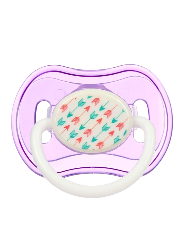 Пустышка ортодонтическая, с колпачком, от 3 мес., цвет розовый/фиолетовый