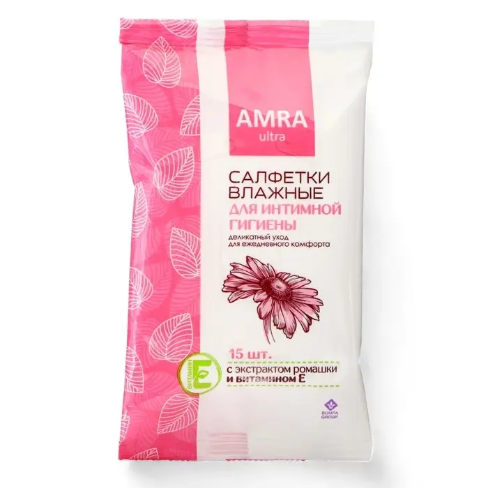 Влажные салфетки Amra, для интимной гигиены, женские, 15 шт.