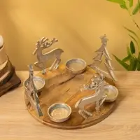 Подсвечник на 4 свечи "Рождество" алюминий, дерево 29,5х29,5х19 см