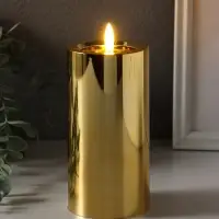 Светодиодная свеча LED "Столбик. Глянец" от батареек 3хАА, золото, мерцающая 7,5х7,5х12 см
