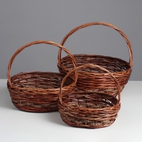 Набор корзин плетёных, овальные 3 шт. L: 36&times;29 см, Н 13 см, Н с ручкой 37 см.M: 30&times;24/ 11H/ 30THS: 25&times;19/ 9H