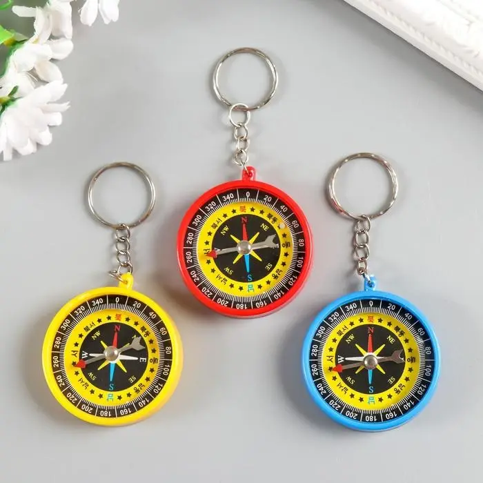 Брелок для ключей на кольце &laquo;Круглый&raquo;, с компасом, пластик, 4.5&times;4.5&times;1 см, МИКС