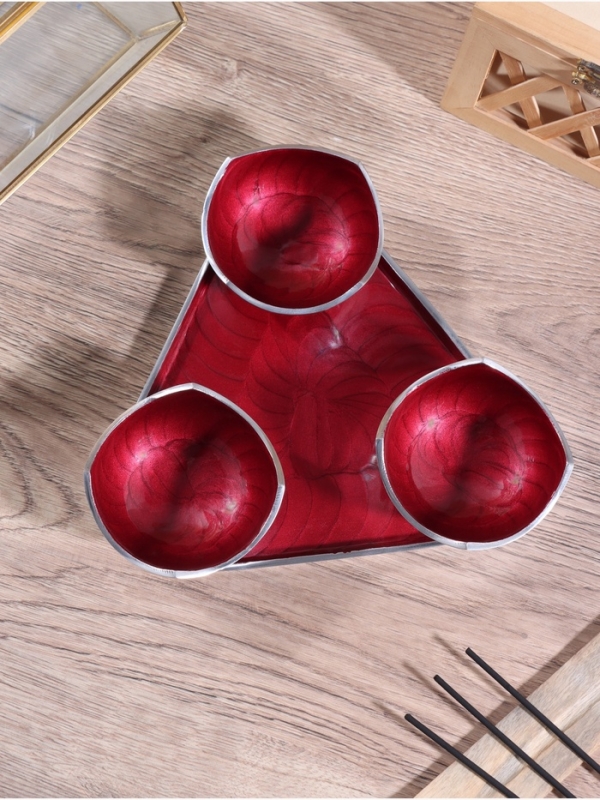 Менажница "Бэнкс" (набор 3 шт) 7х7х4 см, на подносе, алюминий,  цв. красный