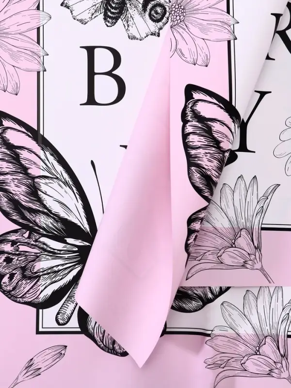 Пленка для цветов, &laquo;Бабочки&raquo;, розовый, 57&times;57&plusmn;1 см