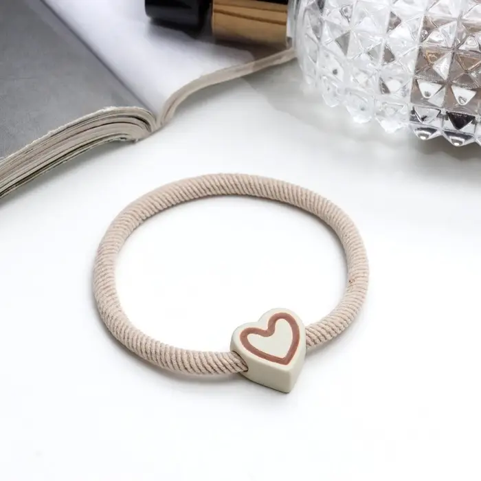 Резинка для волос &laquo;Алеста&raquo;, сердце, 5 см, бежевый