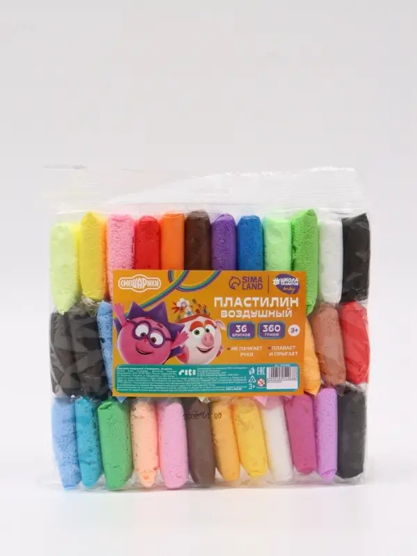 Пластилин воздушный "Смешарики", 36 цветов