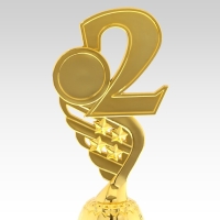 Кубок &laquo;2 место&raquo;, наградная фигура, золото, подставка пластик, 16,8 &times; 6,2 &times; 6,4 см.