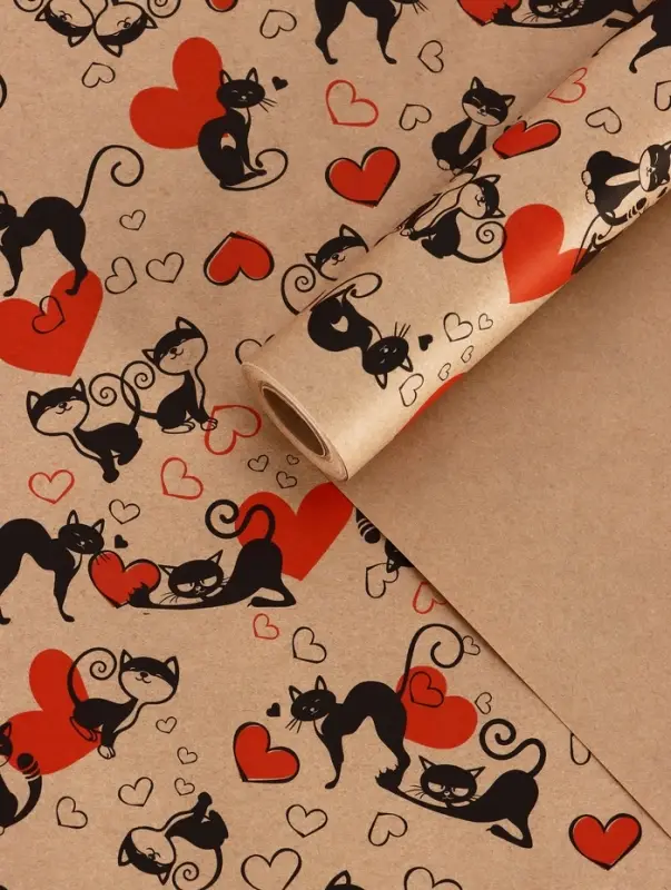 Бумага упаковочная крафт &laquo;Ля Мур&raquo;, черный/красный, 0.72&times;10 м, 60&plusmn;5% г