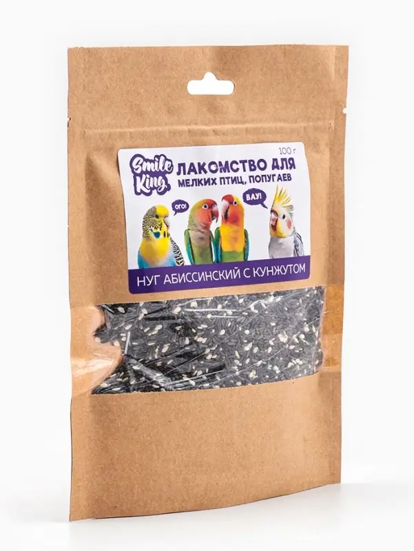 Smile King Лакомство для мелких птиц, попугаев нуг абиссинский с кунжутом 100г.