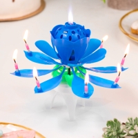 Свеча для торта музыкальная "Тюльпан", крутящаяся, синяя, 14,5&times;6 см