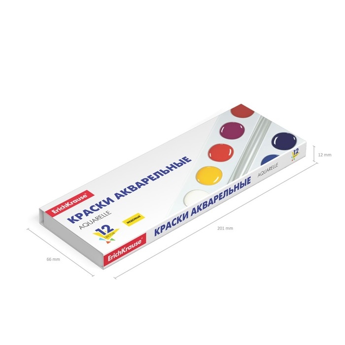 Акварель 12 цветов, ErichKrause Basic, медовая, без кисти, пластик, картонный пенал