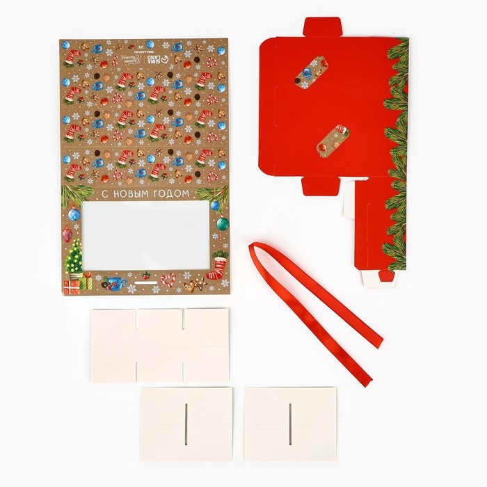 Коробка под 6 конфет с ячейками &laquo;Новогодние атрибуты&raquo; 14.8 х 9.5 х 3.5 см, Новый год