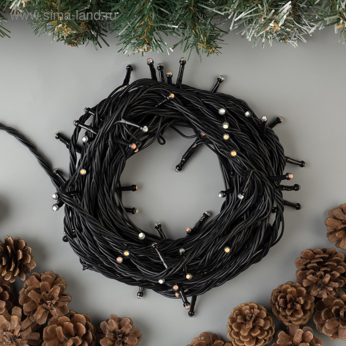 Гирлянда &laquo;Нить&raquo; 10 м, IP44, УМС, тёмная нить, 72 SMD-LED, свечение мульти, 220 В