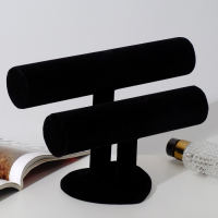 Подставка для часов, браслетов, двухуровневая, флок, сердце, 26&times;11&times;18 см,d=5 см, цвет чёрный