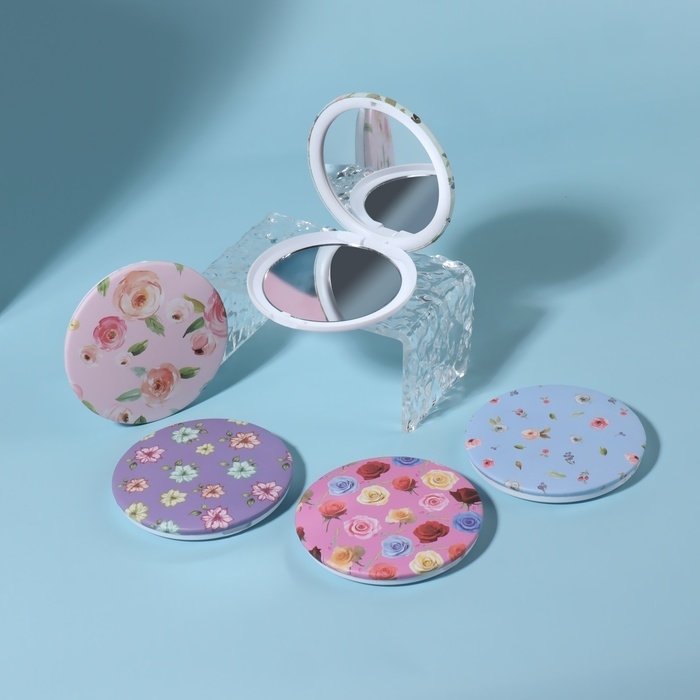 Зеркало складное &laquo;Цветы&raquo;, d = 7,5 см, с увеличением, рисунок МИКС