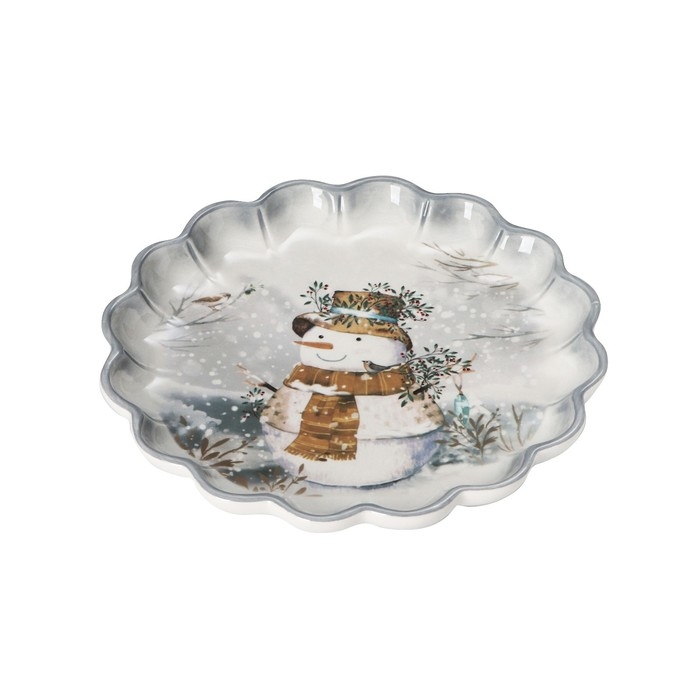 Блюдо сервировочное Доляна &laquo;Рождественский снеговик&raquo;, d=20 см, цвет белый