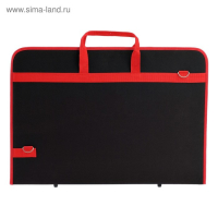 Папка для чертежей и рисунков для художников А2, 640 х 450 х 30 мм, с ручками, текстильная, плечевой ремень, Estado, чёрная/красная кант