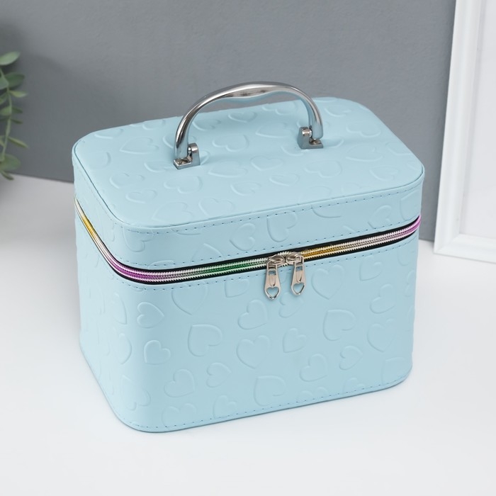 Шкатулка кожзам с зеркалом "Сердца" св-голубая набор 3 шт 19х10,5х10,5 21х13х14 15х23х17 см