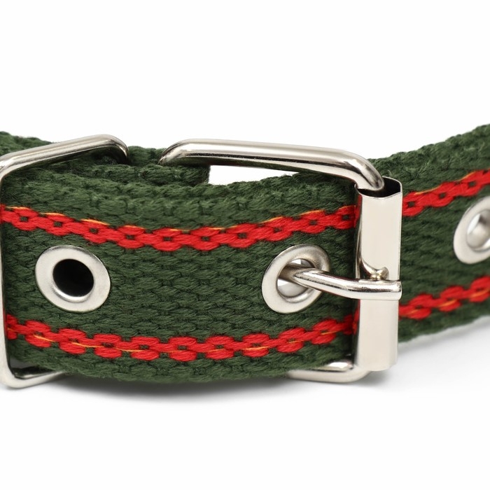 Ошейник брезентовый безразмерный двухслойный, 58 х 2,5 см, хаки/красный