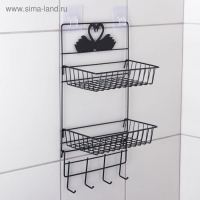 Полка 2-х ярусная Доляна, 4 крючка, 47&times;30&times;14 см, цвет чёрный