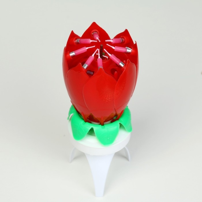 Свеча для торта музыкальная "Тюльпан", крутящаяся, красная, 14,5&times;6 см
