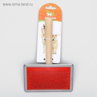 Пуходерка Wood большая широкая с каплями, 12 х 19 см, длинная деревянная ручка