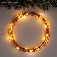 Гирлянда &laquo;Нить&raquo; 5 м роса, IP20, медная нить, 50 LED, мерцание всех светодиодов, батарейки AAх3 (нет в комплекте), свечение тёплое белое