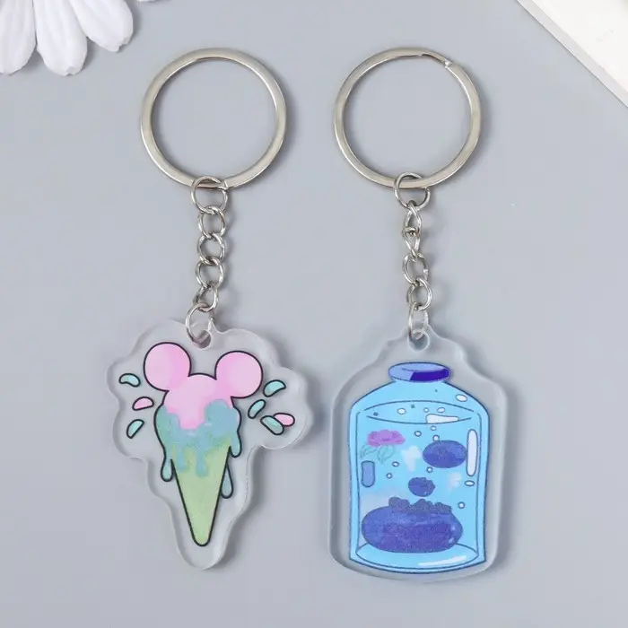 Брелок акрил "Мороженое в рожке/Бутыль" МИКС 3,8х5,2 см