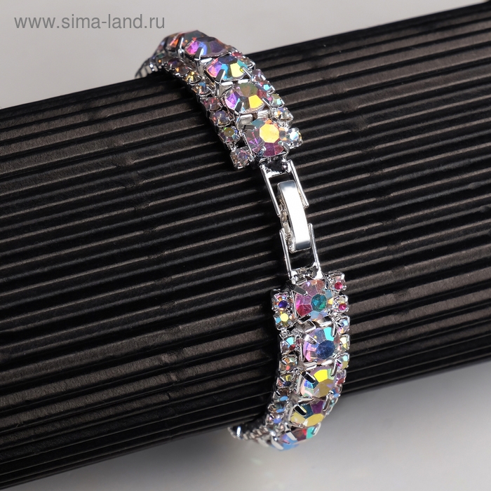 Браслет со стразами &laquo;Северное сияние&raquo; змейка, цвет радужный в серебре, L=18 см