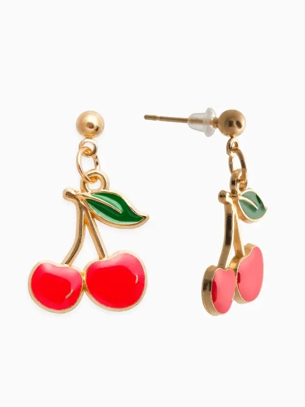 Набор 2 пред-та: серьги,кулон "Вишенки", цвет красный в золоте 44+удл.