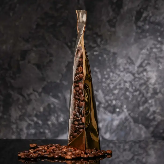 Пакет дой-пак, матовый, золотой, с прозрачной стенкой,14 х 20 х 8 см