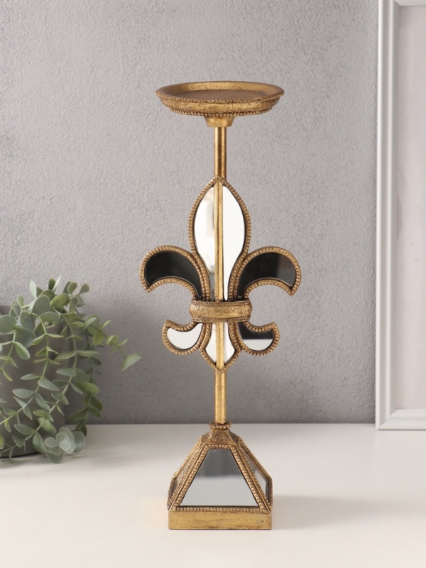 Подсвечник полистоун на 1 свечу "Зеркальная геральдическая лилия" 14х11х38,5 см