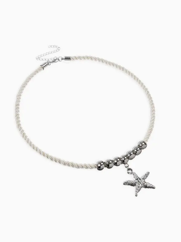 Кулон на жгуте текстильном "Морская звезда", цвет бело-серебристый