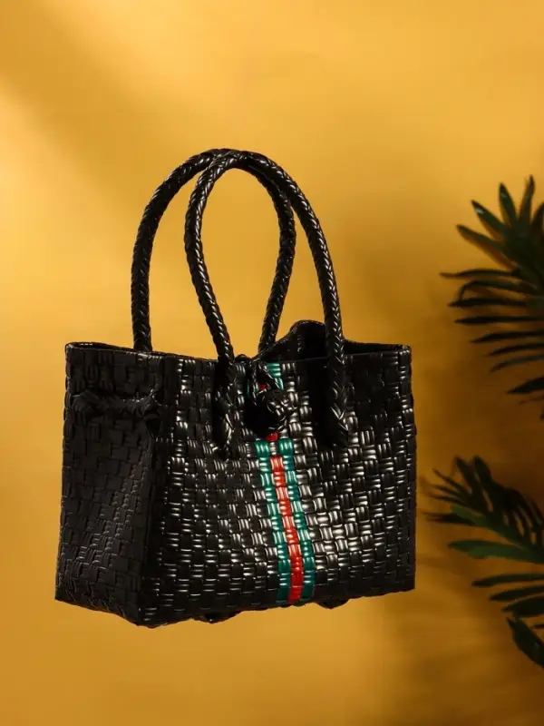 Сумка плетёная пластиковая 23х11х30 см, цв. чёрный